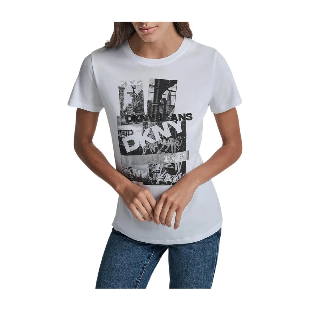 Dkny White Graphic Streetwear Tee - Female - T-Shirts - M - Tops