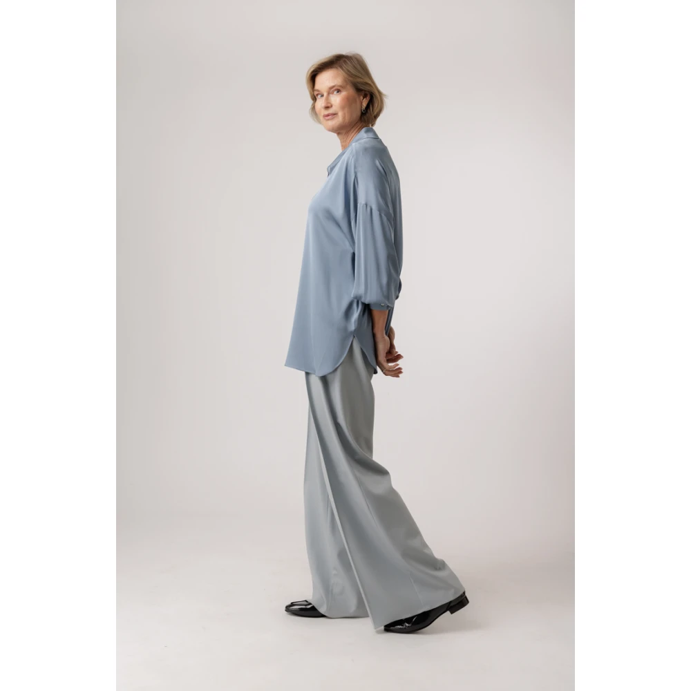 IVI Zijden Tuniek Staalblauwe Blouse Blue Dames