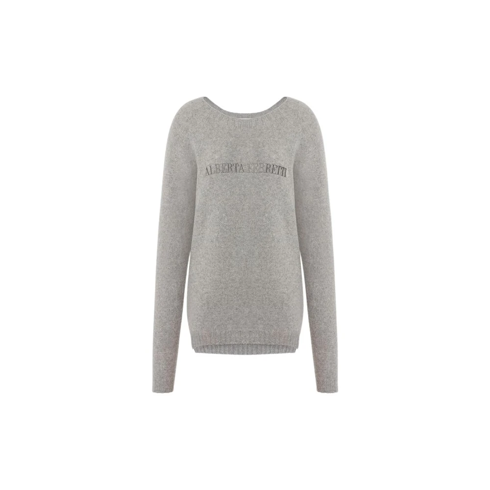 Alberta Ferretti Gray Cashmere Knitwear, Female, Xs, Logo Cashmere Jumper