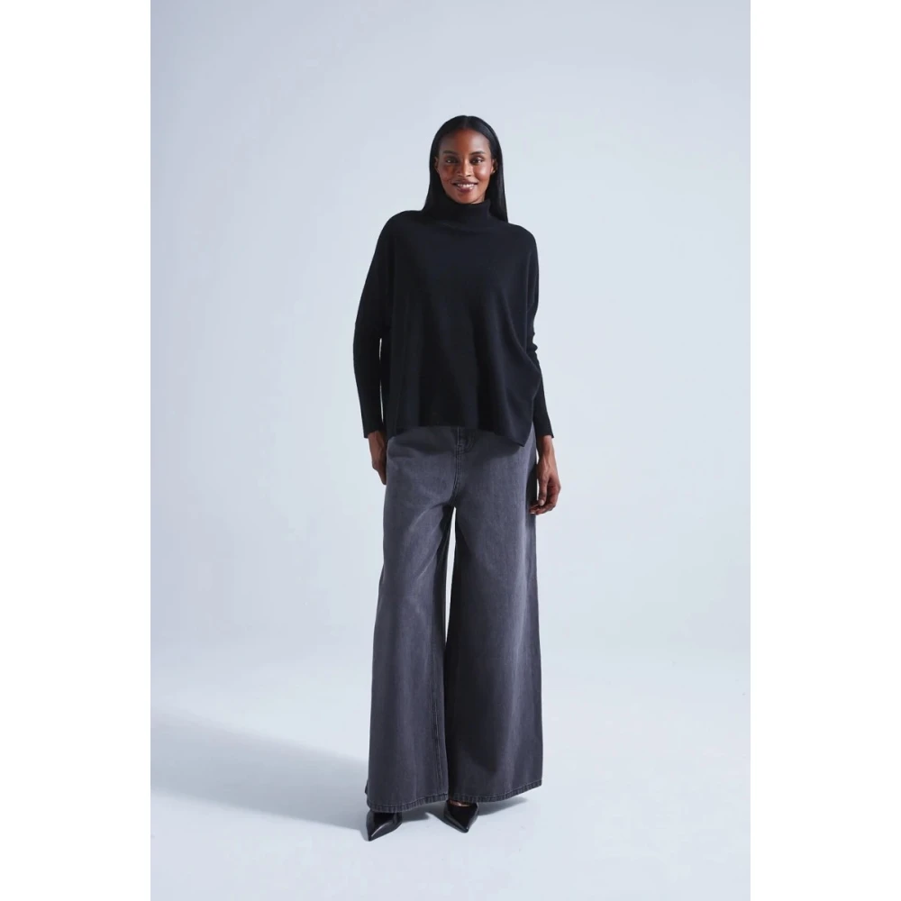 Absolut Cashmere Hoge Hals Cashmere Poncho Trui Black Dames