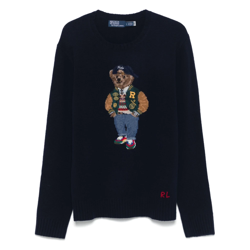 Ralph Lauren Navy Blue Polo Bear Gebreide Trui Blue Heren