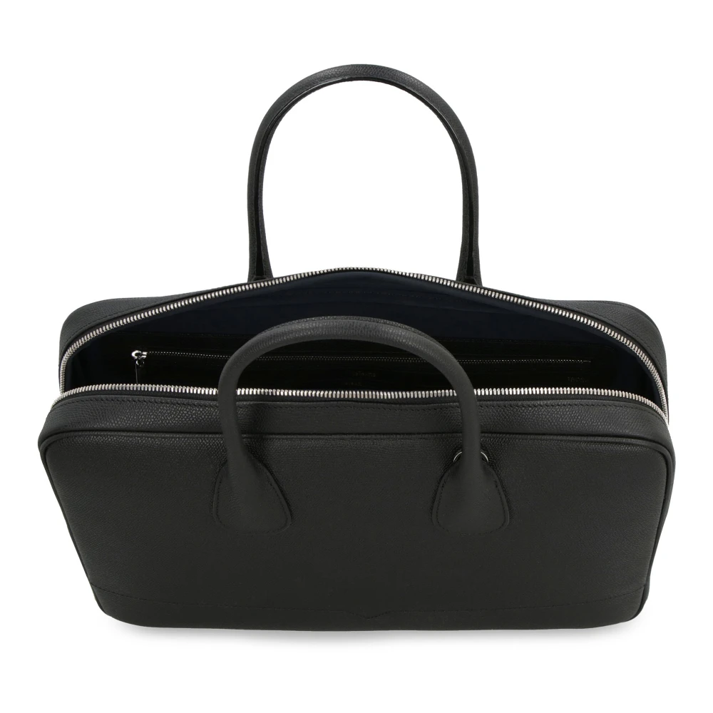 Valextra Leren Aktetas met Tweewegrits Black Heren