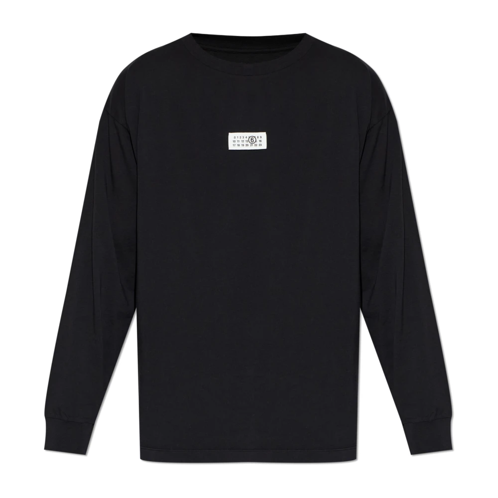 Mm6 Maison Margiela Black Long Sleeve T-Shirts, Male, S, The Patch T-Shirt