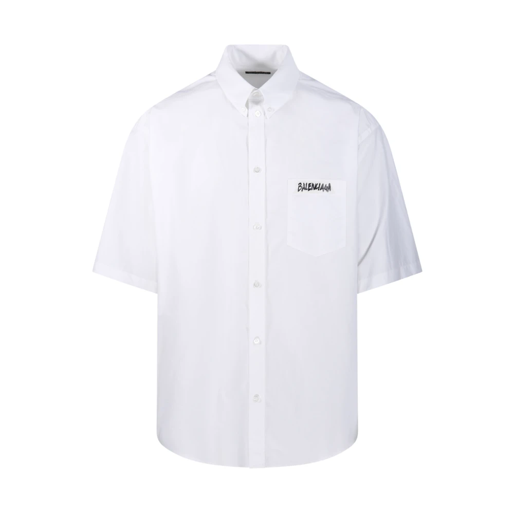 Balenciaga Men's White Short Sleeve Shirts, L, S/S Large Fit Shirt