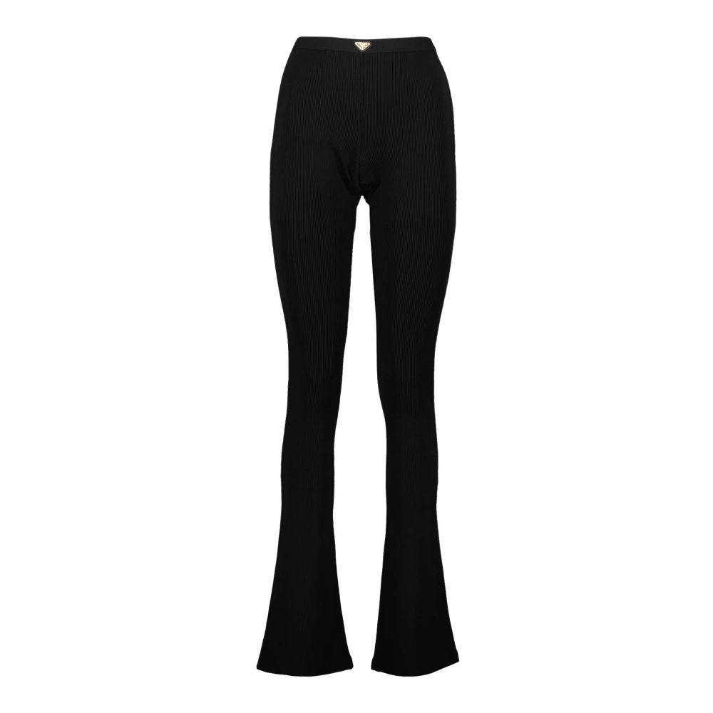 Prada Women's Black Ribbed Legging With Enamel Triangle Logo