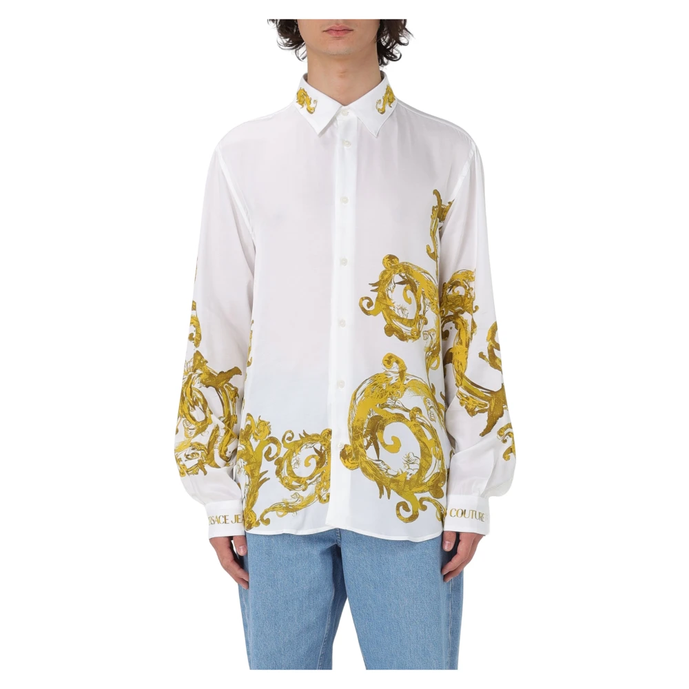 Versace Jeans Couture Korte mouw wit goud Barocco print overhemd White Heren