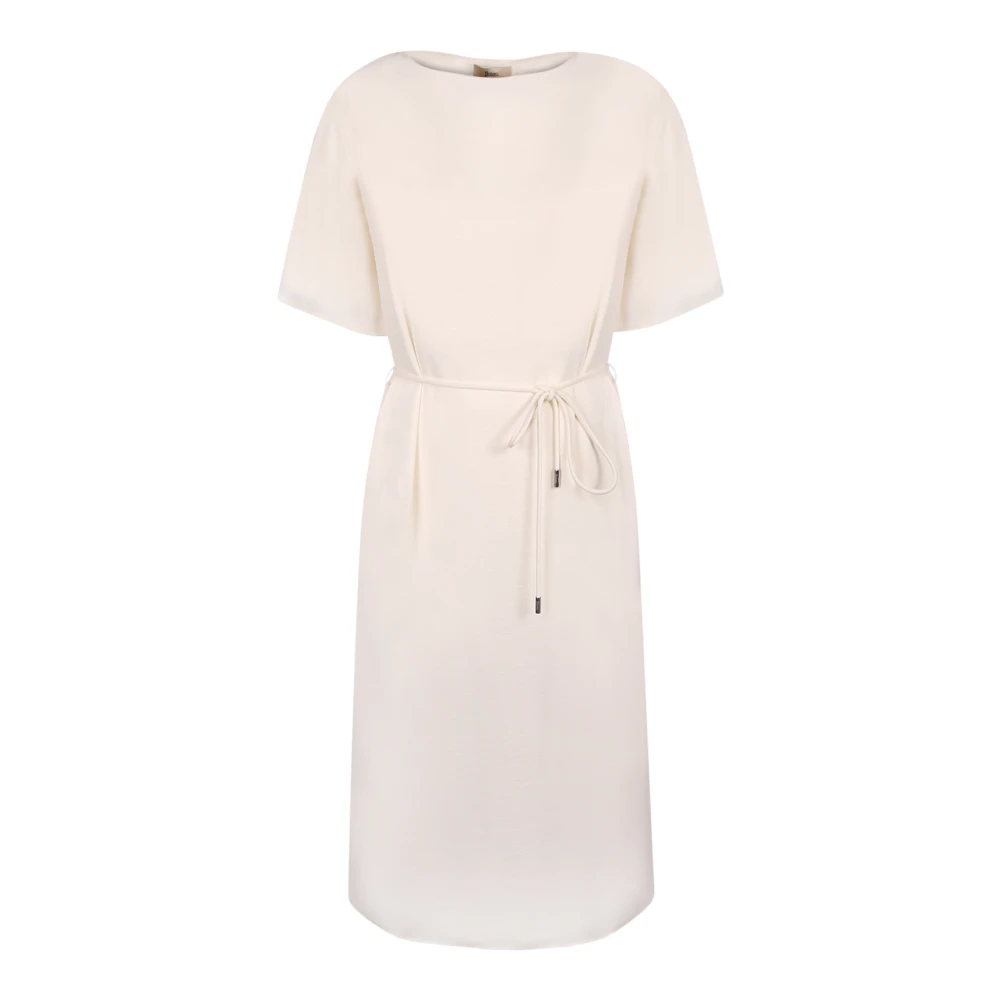 Herno Mujer Blanco - Vestido Midi Con Cinturón Seersucker- Dresses - L- Vestido Midi Con Cinturón Seersucker