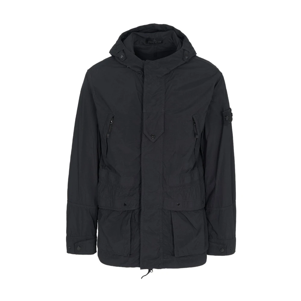Stone Island Black Parkas, Male, L, Q100024 Shiny Stretch Nylon Parka