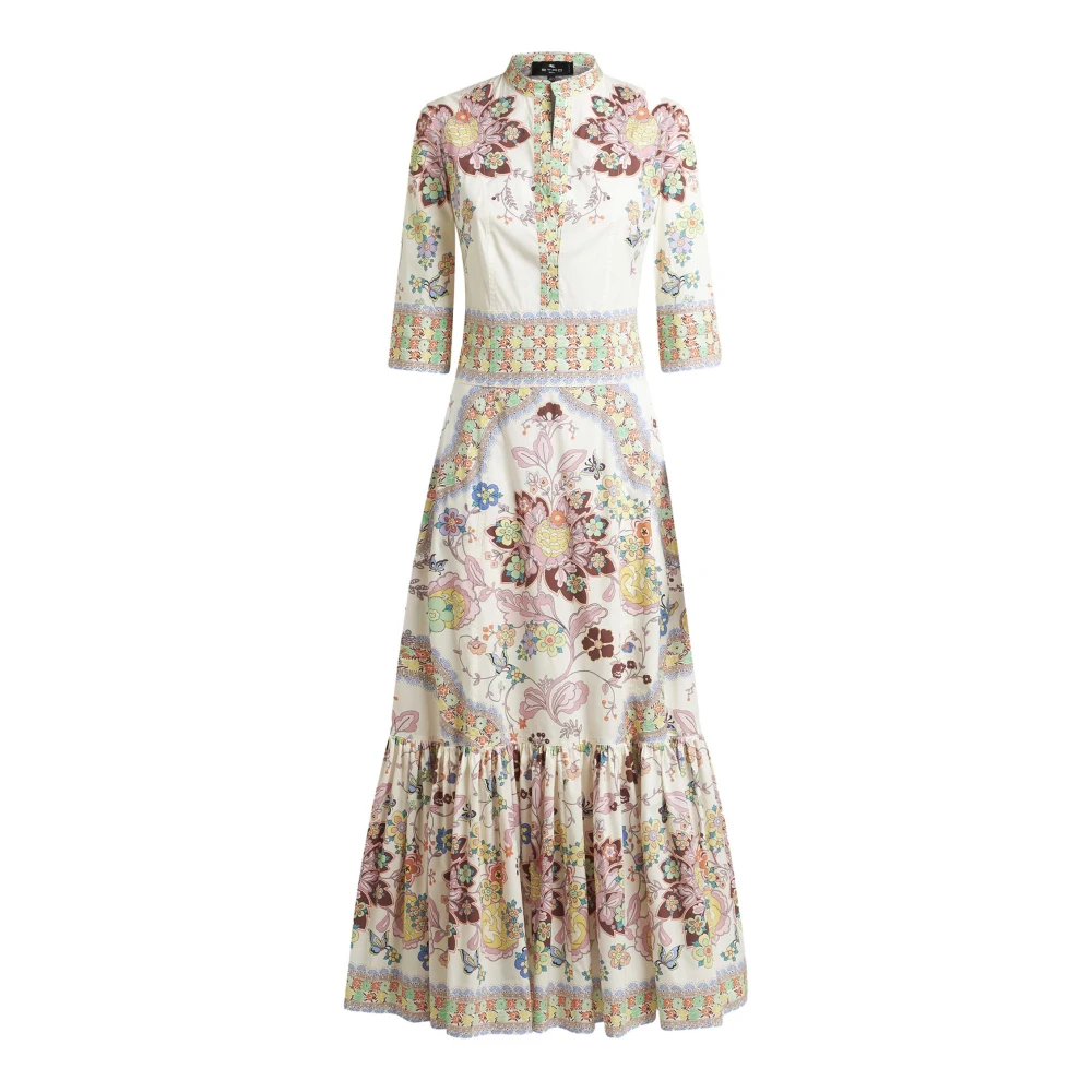 ETRO Witte Katoenen Popeline Jurk met Bloemenprint Multicolor Dames