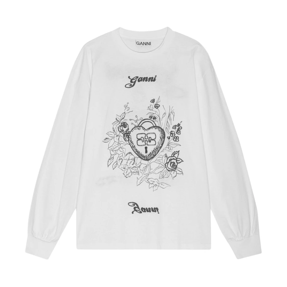 Ganni Charm Långärmad T-shirt White, Dam