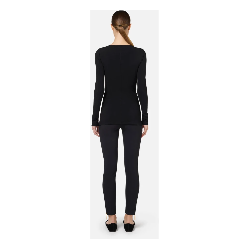 Elisabetta Franchi Zwarte Gedrapeerde Jersey Sweater met Metalen Logo Black Dames