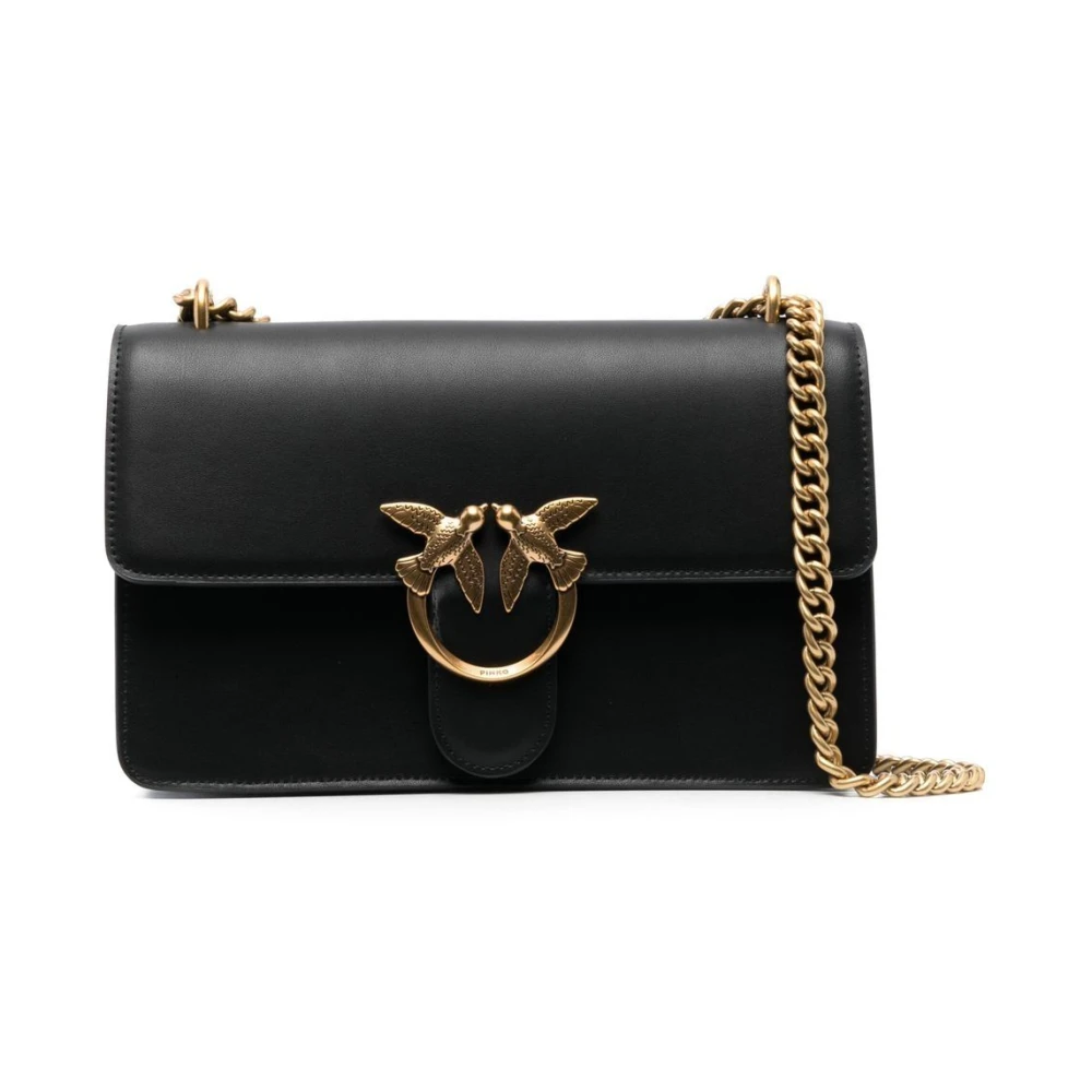 Pinko Vrouw Zwart Tassen Dames, One Size, Leer, E Leren Schoudertas Met Ketting