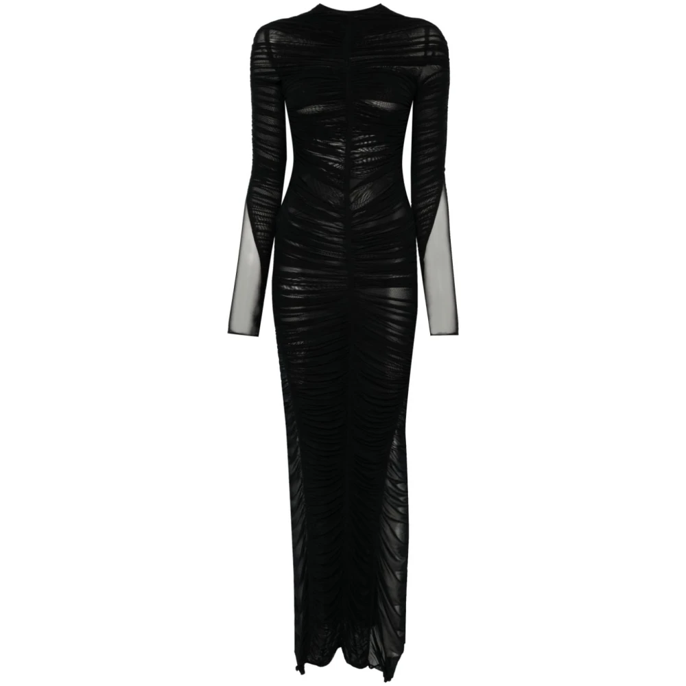 Mugler Zwarte Gedrapeerde Jurk met Ronde Hals Black Dames
