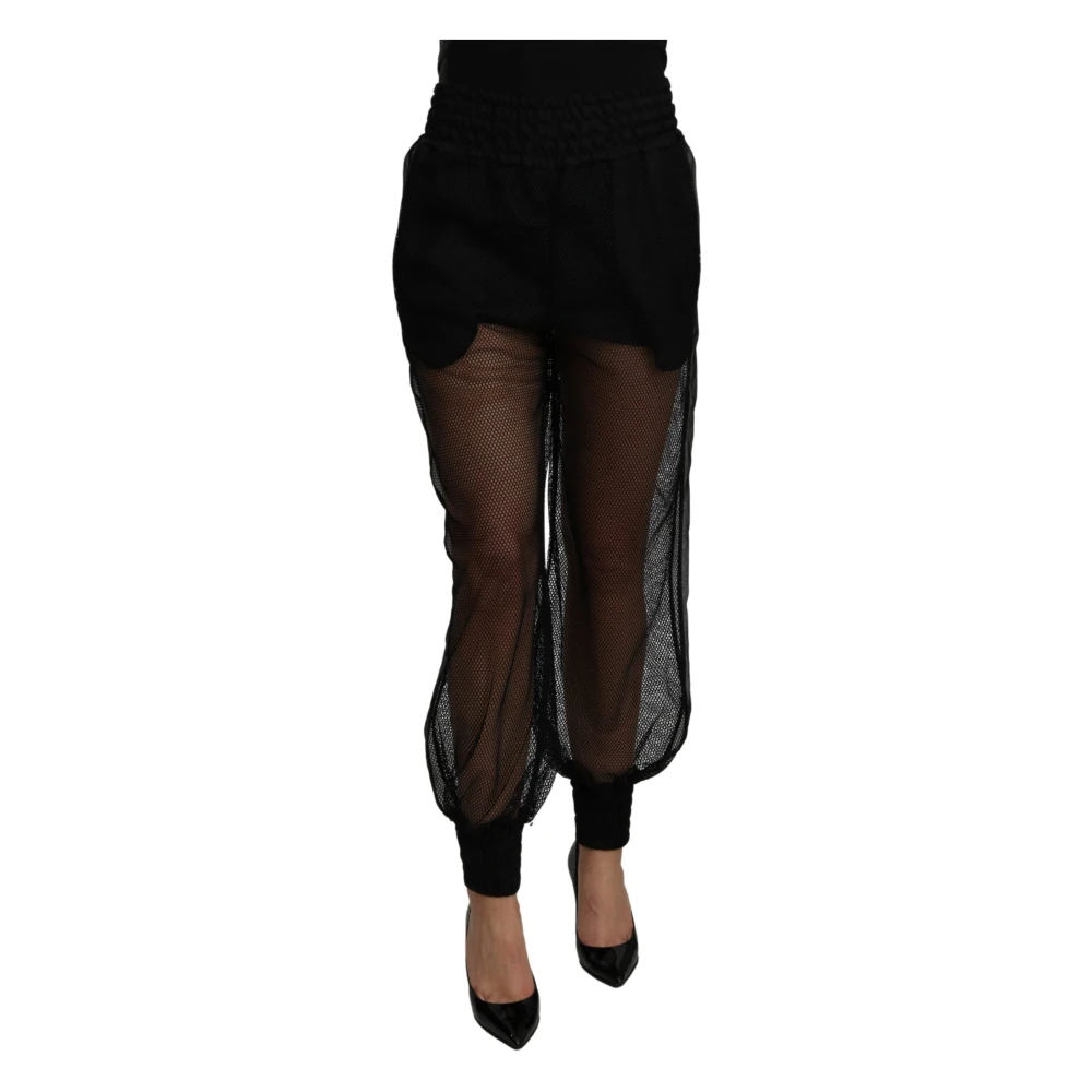 Dolce & Gabbana Women's Black Straight Trousers,, Elegant High-Waisted Silk Blend Joggers 2XS