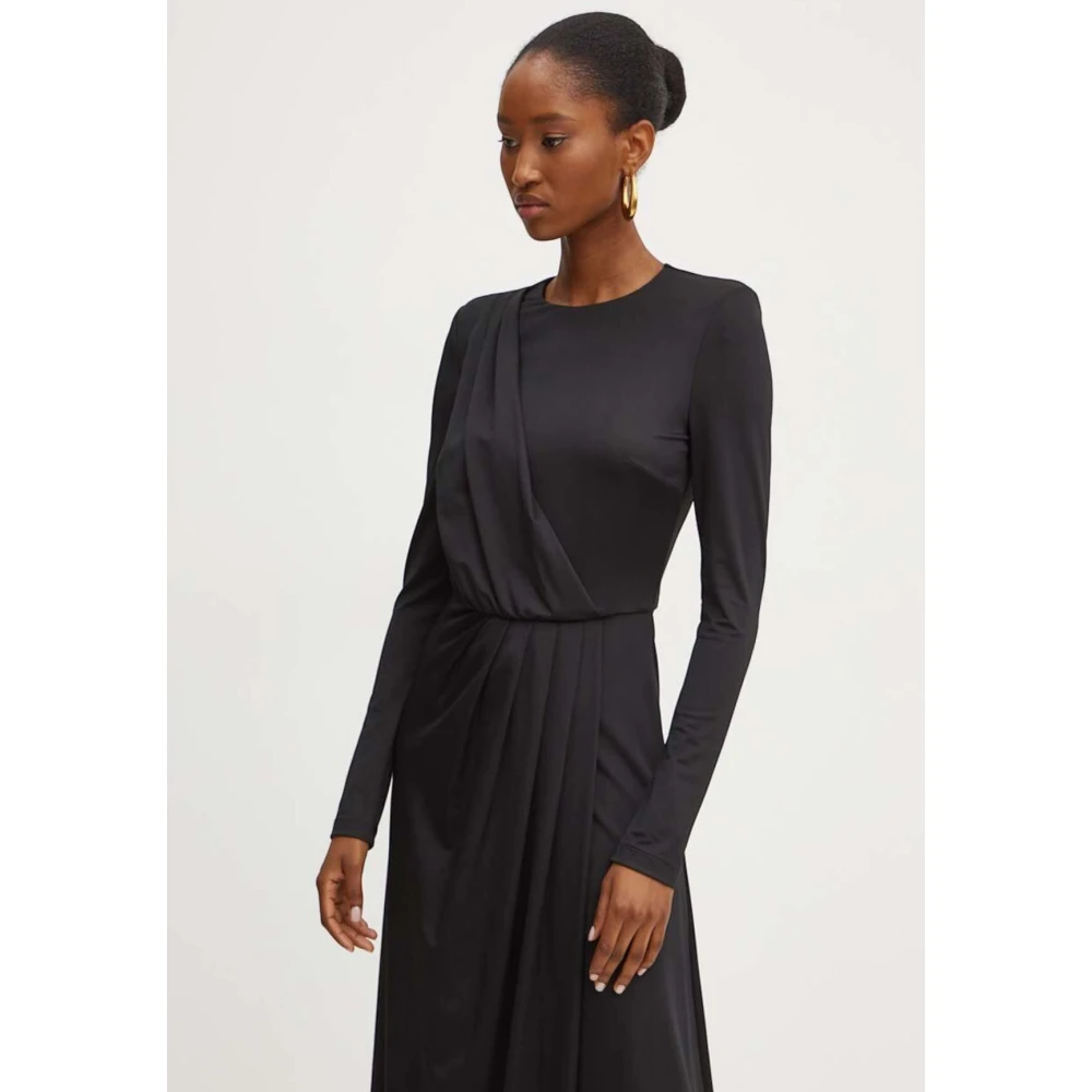 Silvian Heach Elegante Zwarte Gedrapeerde Lange Jurk Black Dames