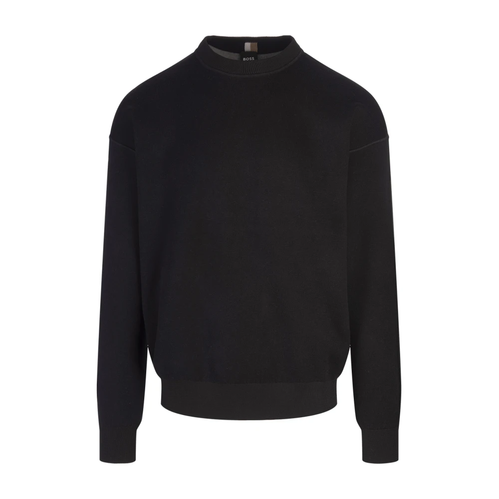 Hugo Boss Zwarte Wollen Blend Ronde Hals Sweater Black Heren
