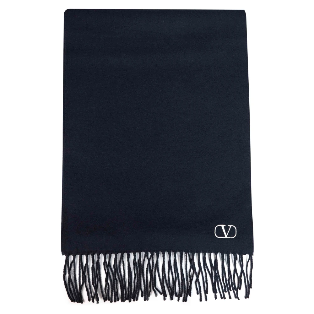 VALENTINO GARAVANI | Navy blue virgin wool scarf with VLogo Signature embroidery | male | PZ - Image 4