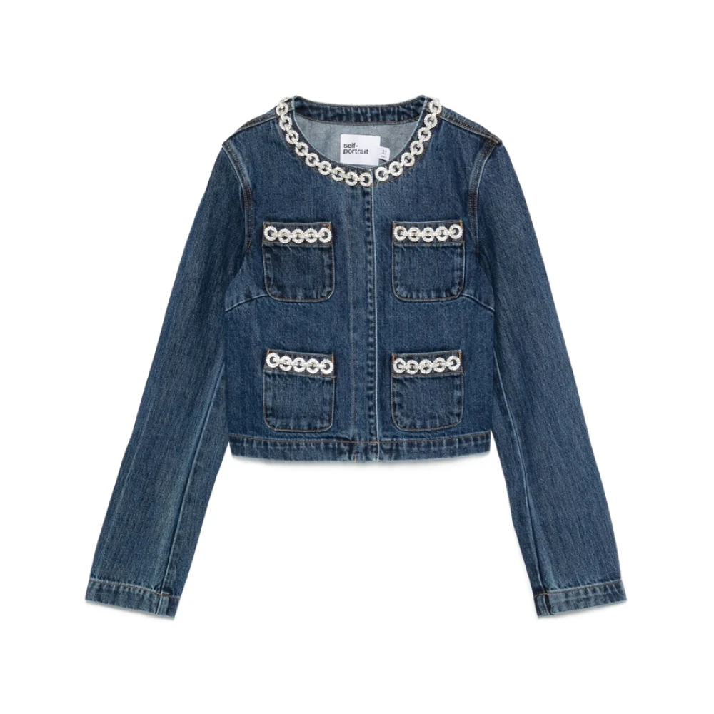 Self Portrait Women's Blue Denim Jackets, M, Outerwear Aw25-810J