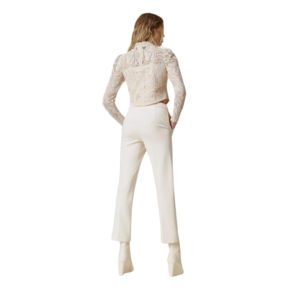 Twinset Crème Milano Broek met Metalen T Beige Dames