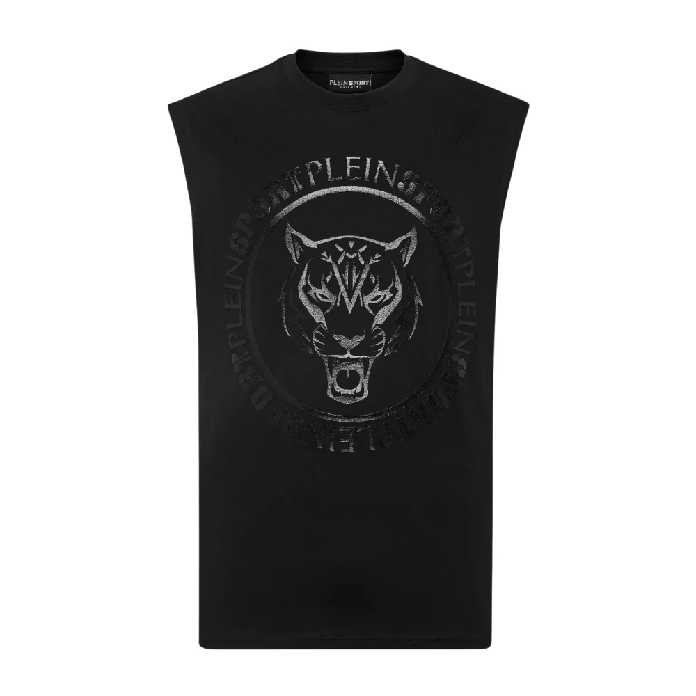 Plein Sport Men's Black Training T-Shirts & Tops, Xl, Sleeveless Carbon Tiger T-Shirt