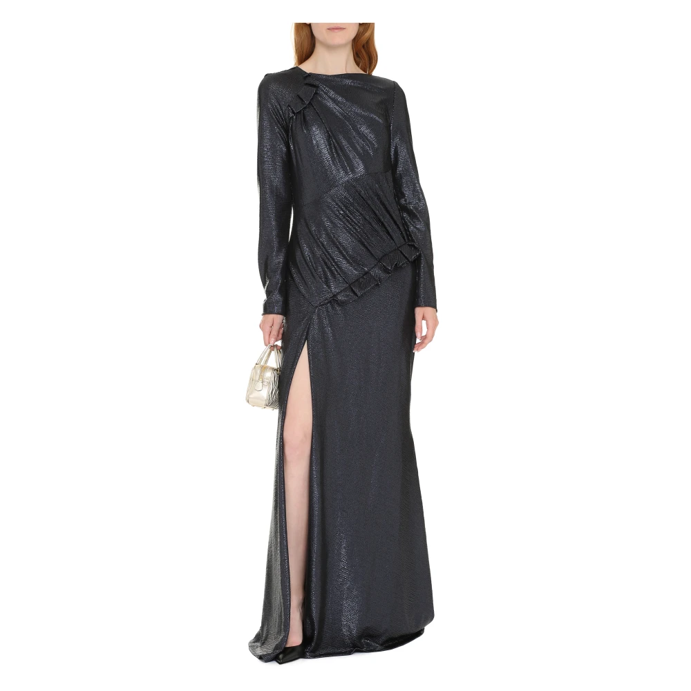Talbot Runhof Jurk met Gedrapeerde Halslijn en Transparante Mouwen Blue Dames