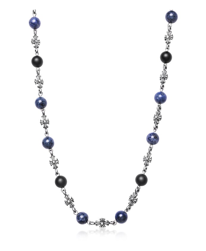 menand-39-s-silver-cross-chain-with-matte-onyx-and-blue-dumortierite
