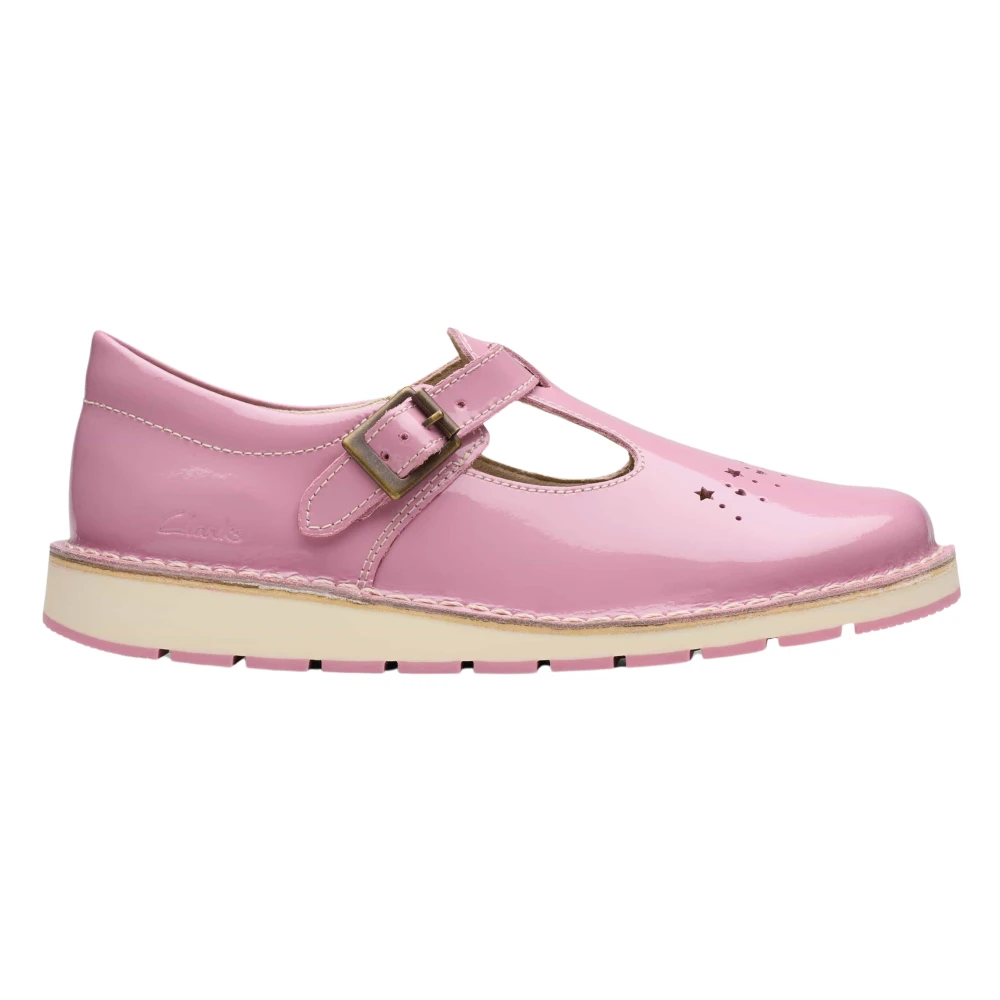 Clarks Girls Pink Ballerina,, Patent T-Bar Shoes Size 23 Eu