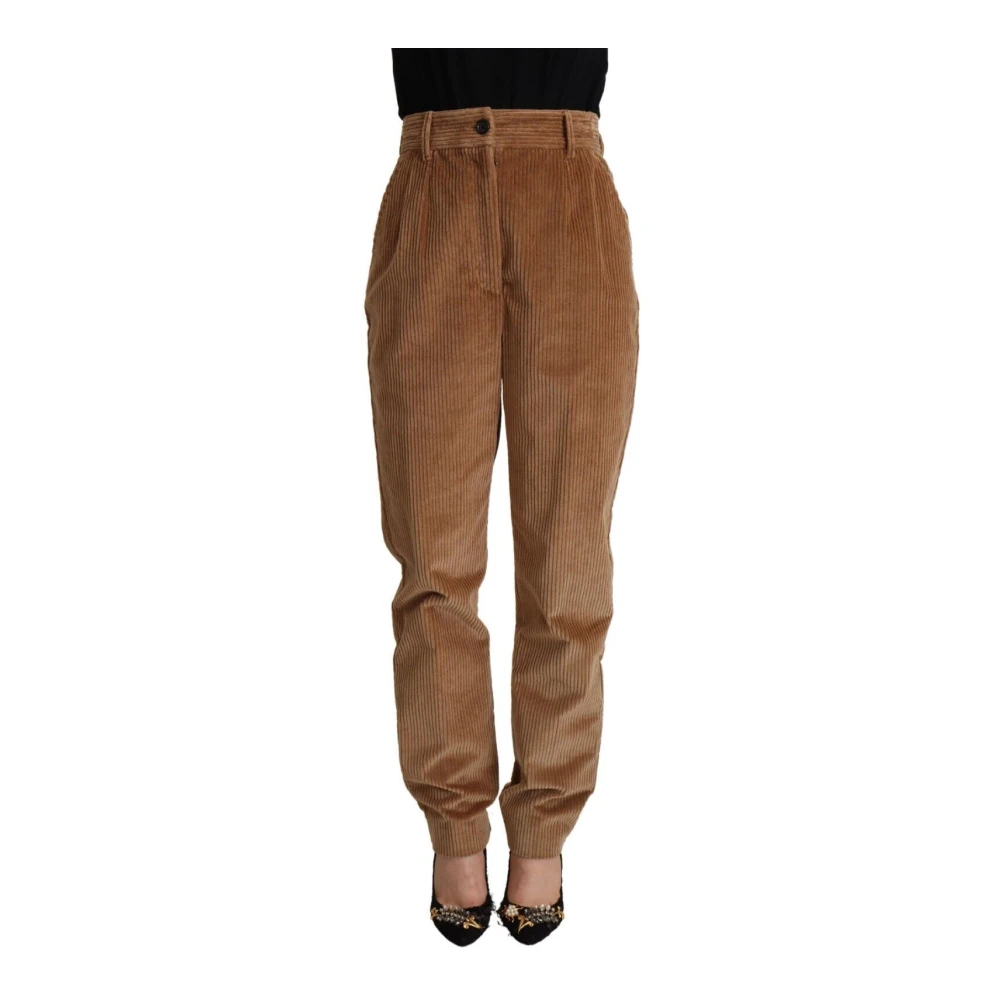 Dolce & Gabbana Vrouw Bruin Broeken Dames, S, Katoen, Luxe High-Waisted Corduroy Skinny Broek