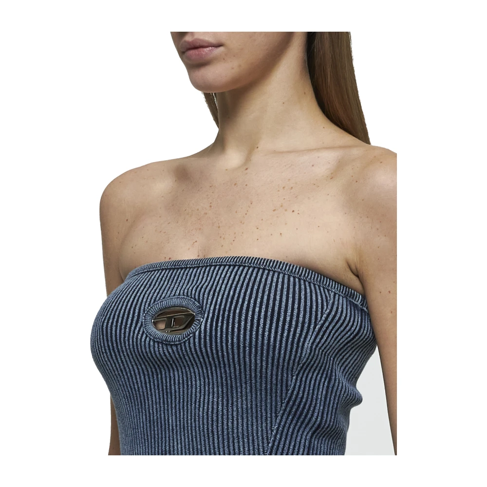 Diesel Indigo Blauwe Mouwloze Intarsia Top Blue Dames