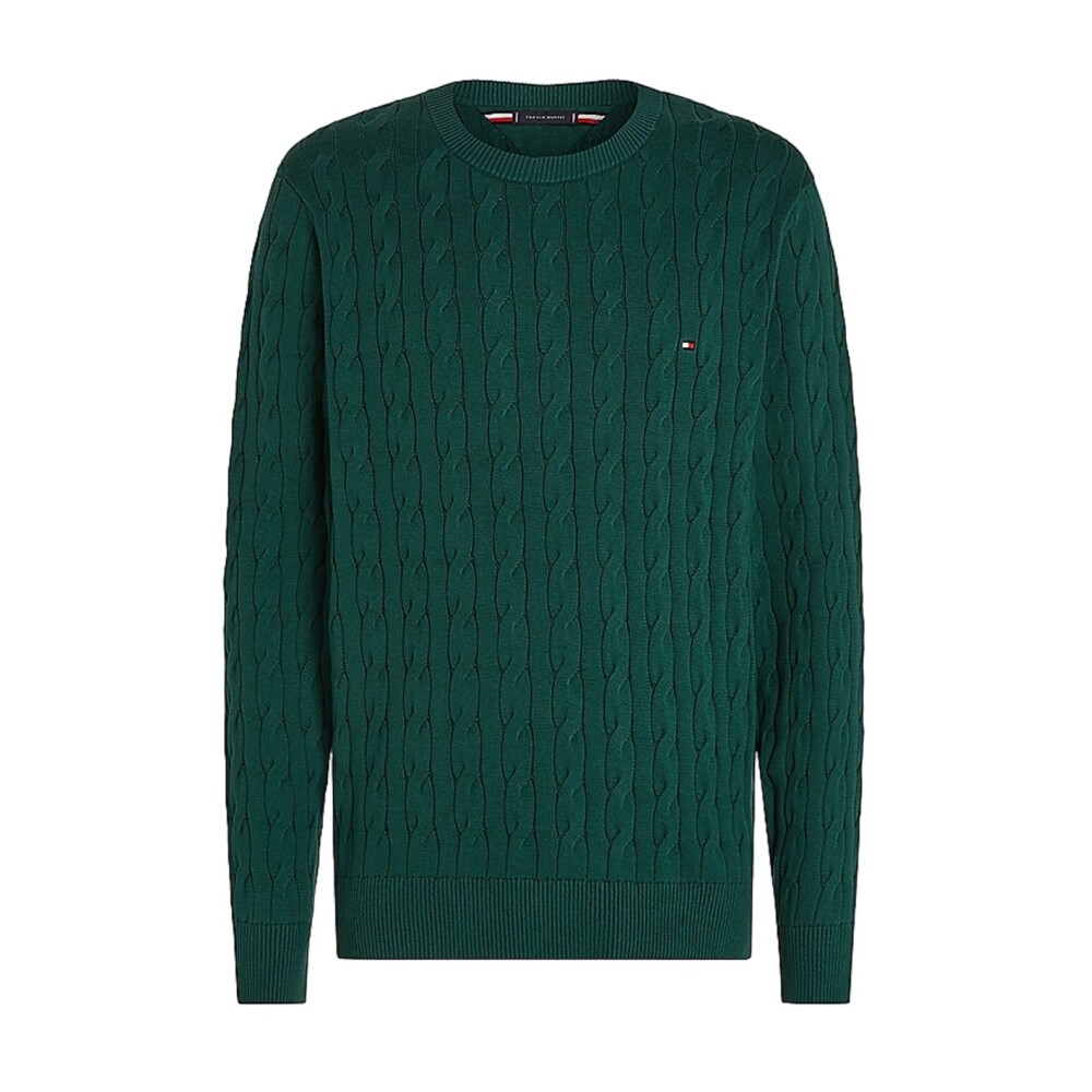 Pull vert a col rond en maille a chaine Tommy Hilfiger Femme Miinto