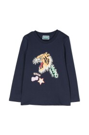 Blå Tiger-print Børne T-shirt