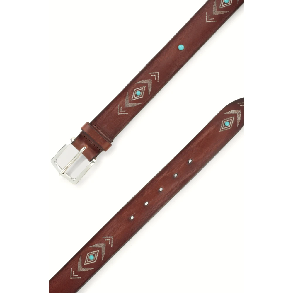 Orciani Bruin leren riem met turkoois detail Brown Heren