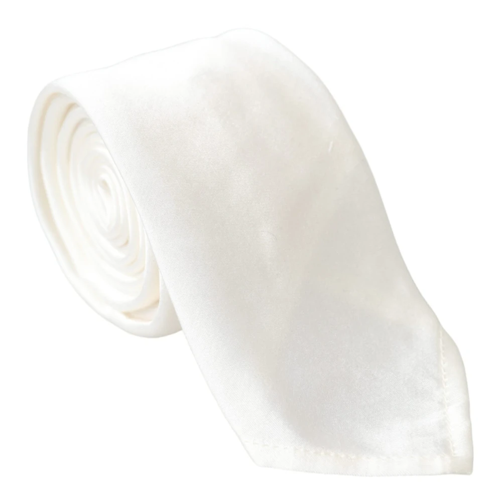 Dolce & Gabbana Men's White Silk Cotton Tie With Face Mask