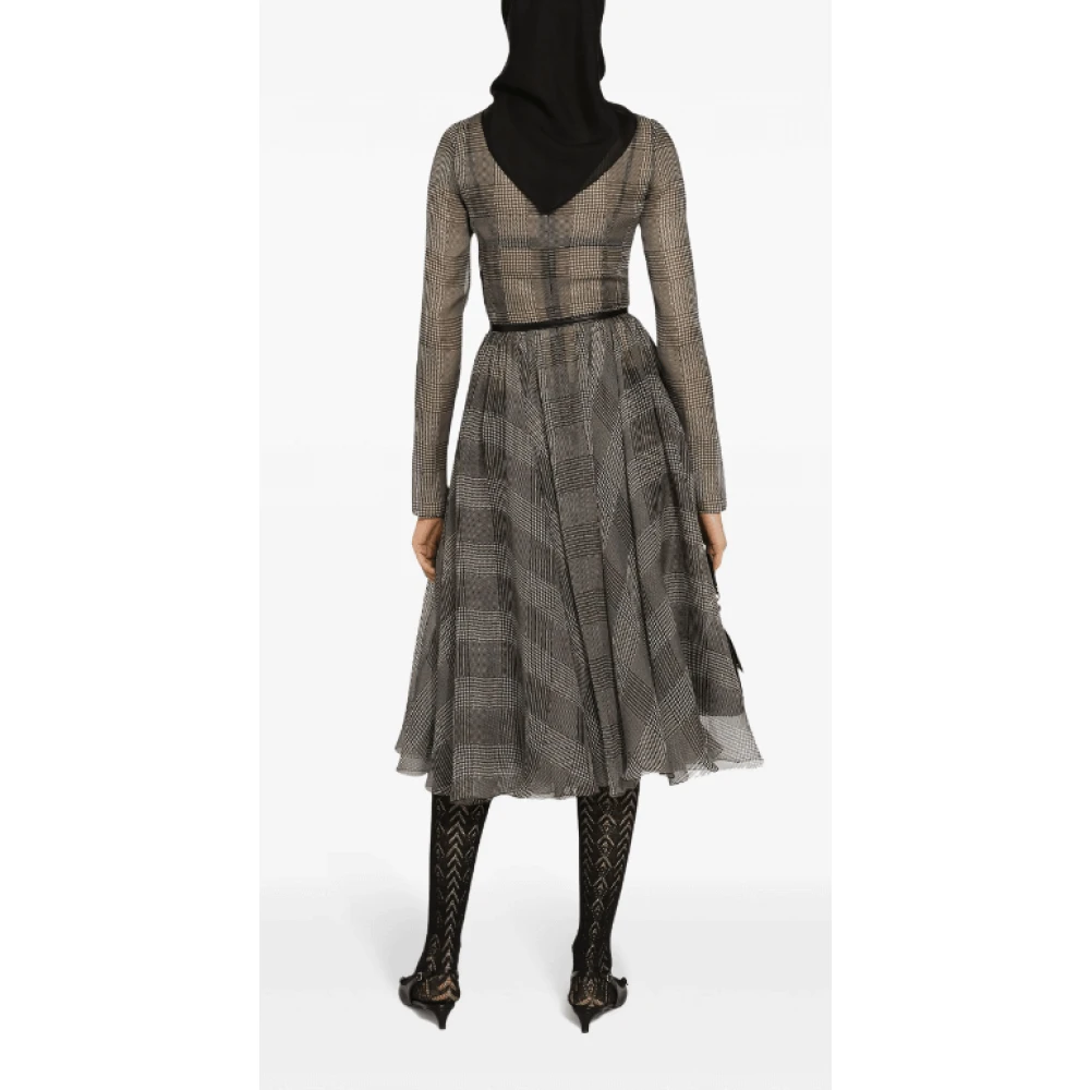 Dolce & Gabbana Grijze Geruite Jurk met Lange Mouwen Gray Dames