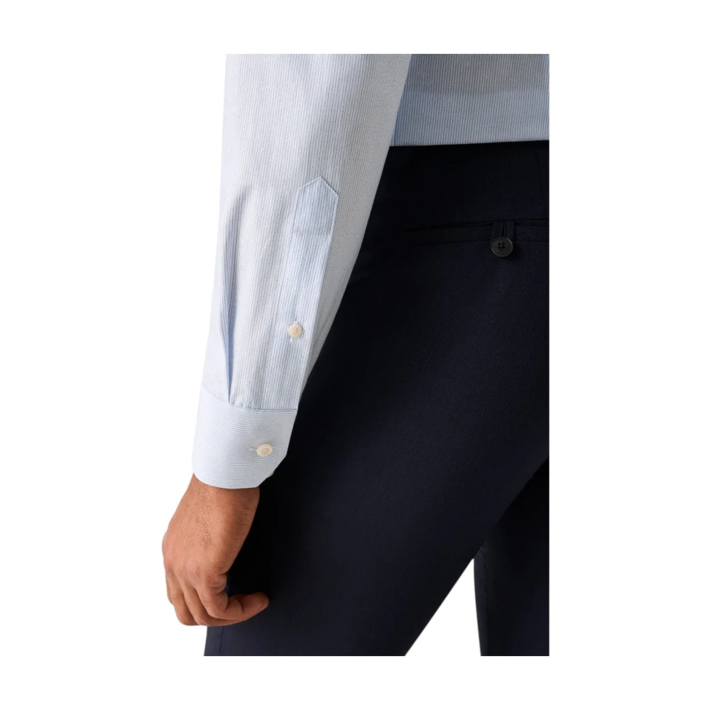 Eton Slim Fit Katoenen Overhemd met Witte Kraag Blue Heren