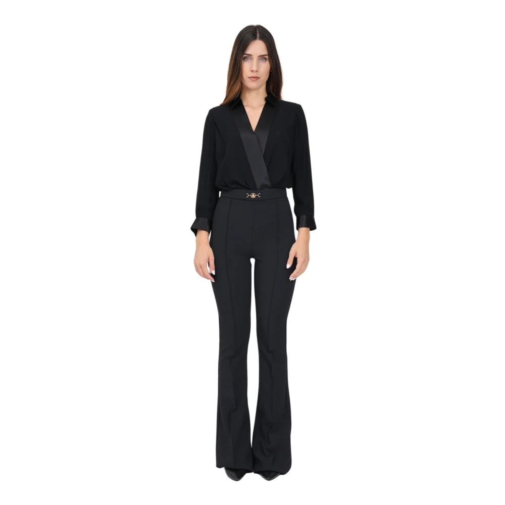 Elisabetta Franchi Elegante Zwarte Jumpsuit met 3 4 Mouwen Black Dames