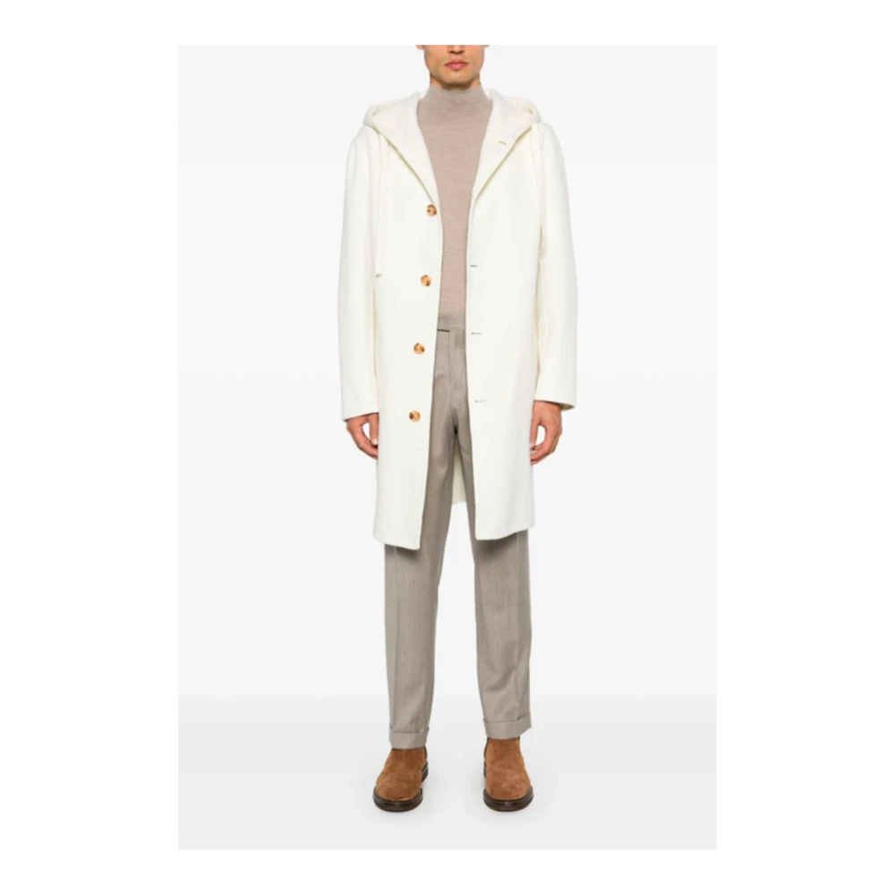 Lardini Witte Virgin Wool Hooded Jas White Heren