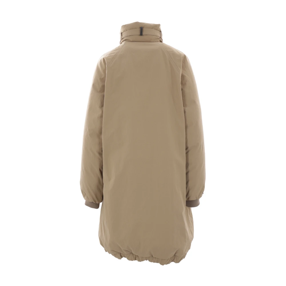 BRUNELLO CUCINELLI Beige Nylon Donsjas met Hoge Kraag Brown Dames