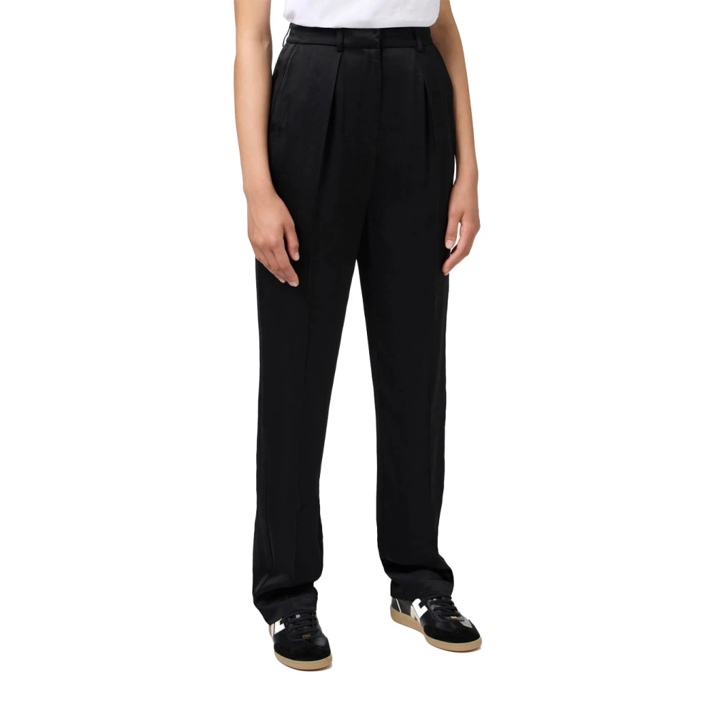 Elisabetta Franchi Hoge taille Viscose Satijnen Broek Black Dames