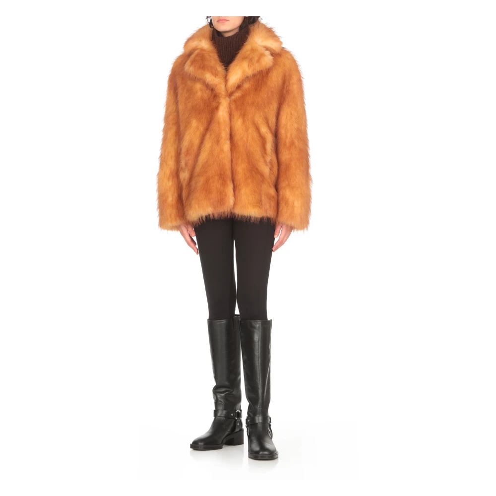 Stand Studio Bruine Faux Fur Kraag Jas Brown Dames