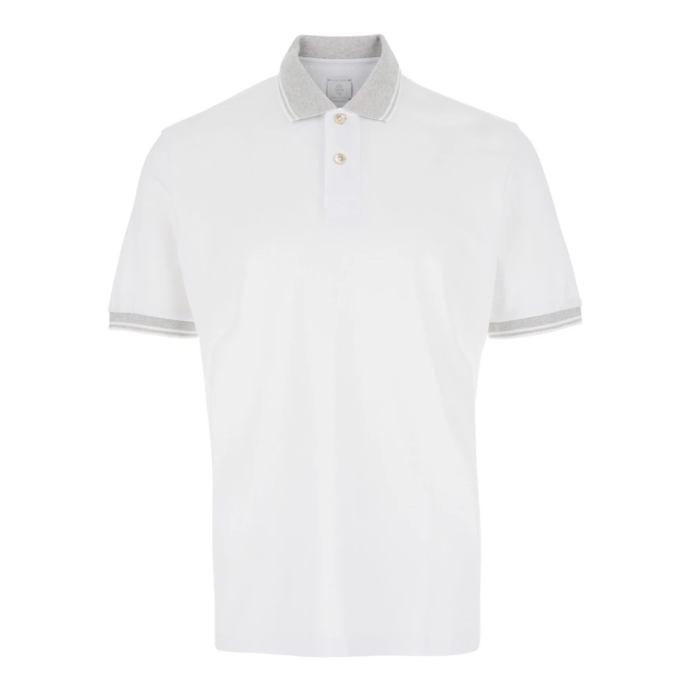 Eleventy Witte Piqué Polo Shirt Korte Mouwen White Heren