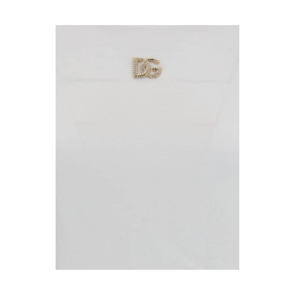Dolce & Gabbana T-shirt met Rhinestone Logo White Dames