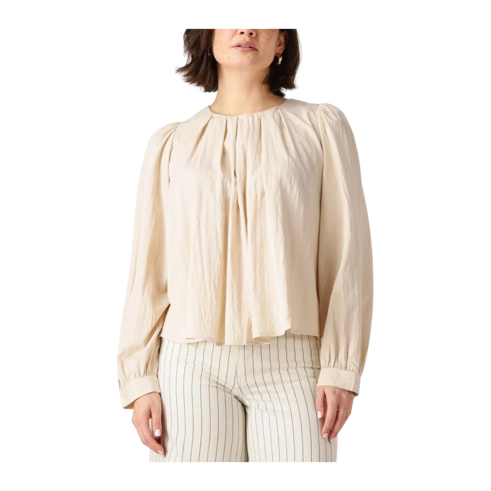 Co'Couture Elegante Plooi Blouse in Poeder Beige Dames