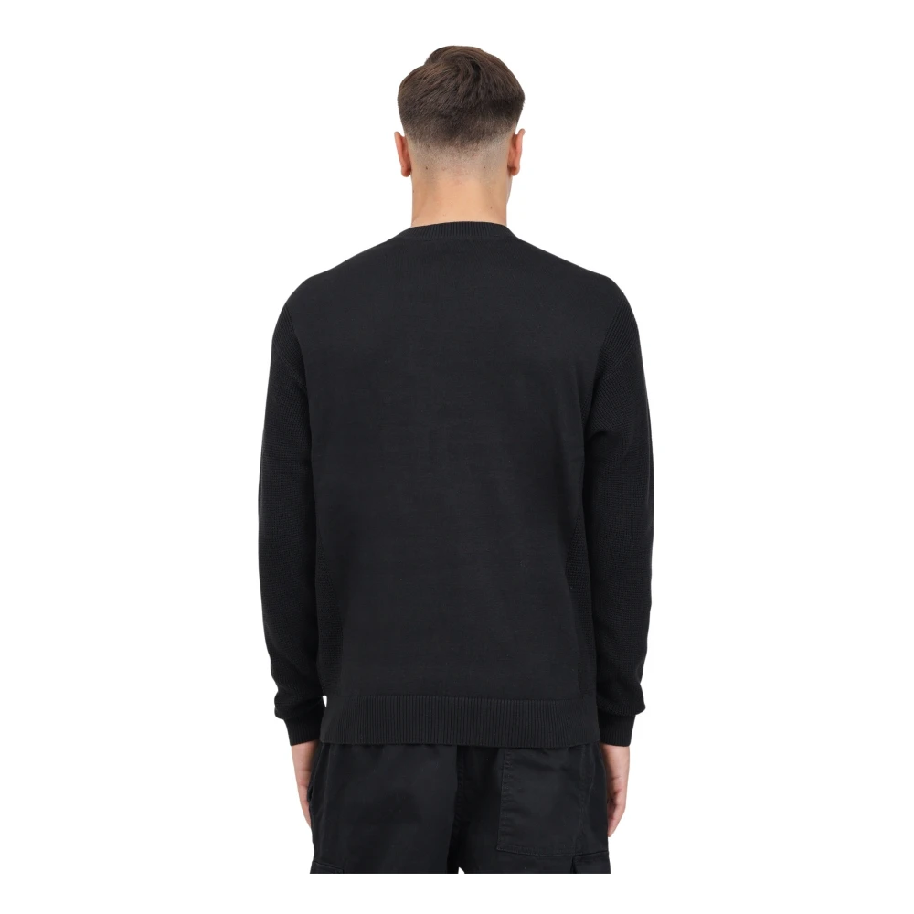 Calvin Klein Jeans Zwarte Crewneck Sweater Logo Borst Black Heren