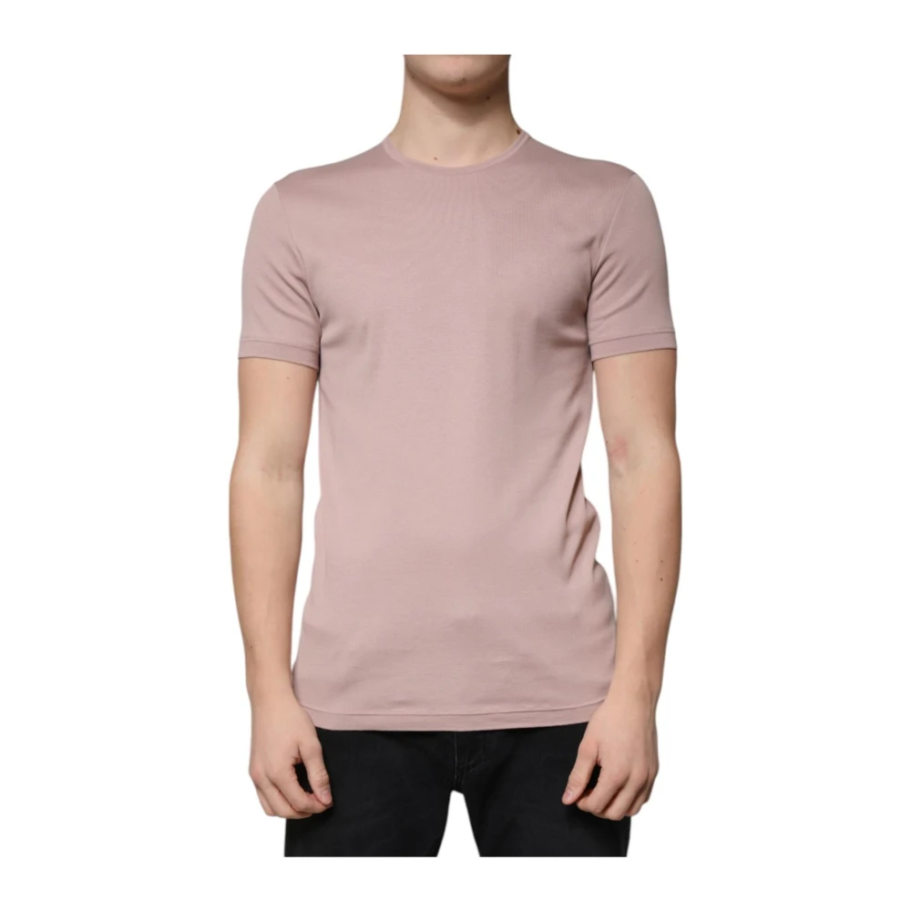 Dolce & Gabbana , T-Shirts, Male, Pink, L, Brown Cotton Ribbed Crew Neck T-Shirt