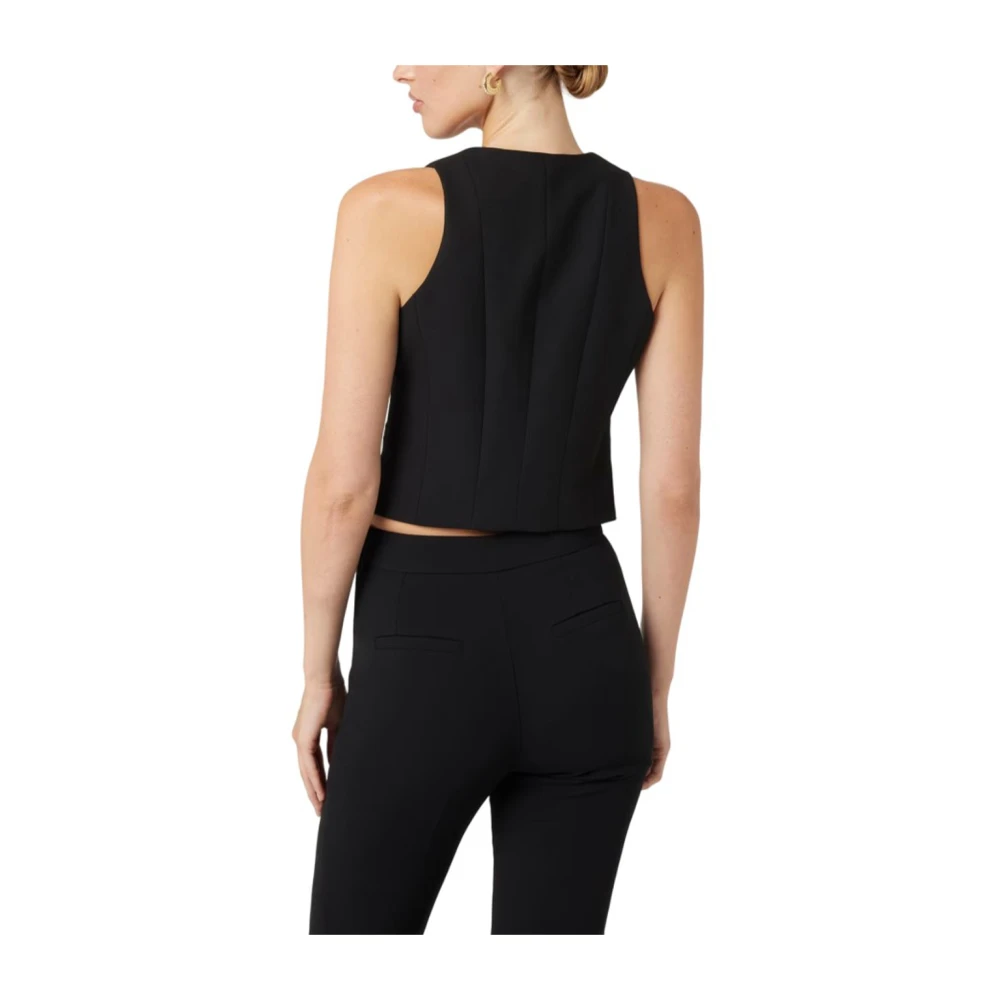 Guess V-hals Twill Gilet met Contrastknopen Black Dames