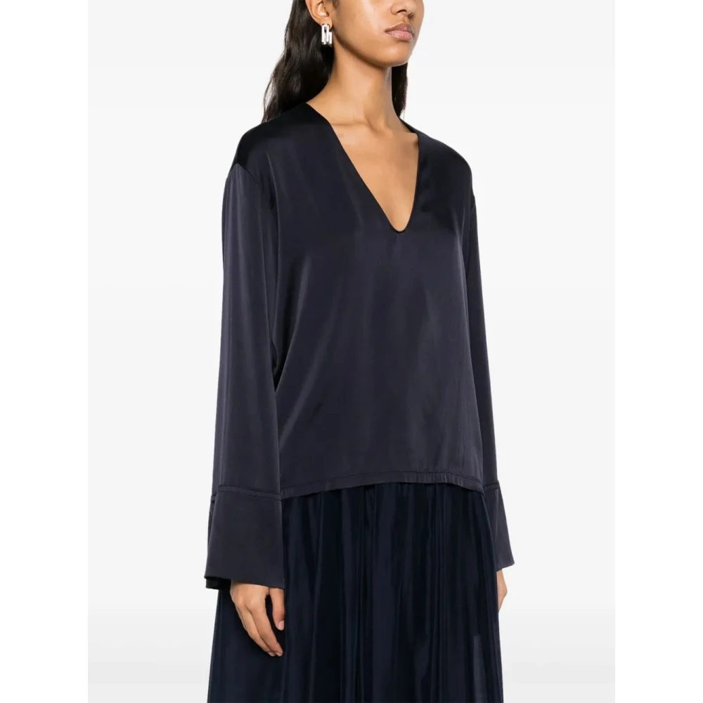 Forte Zijden Lange Mouw Top Blue Dames