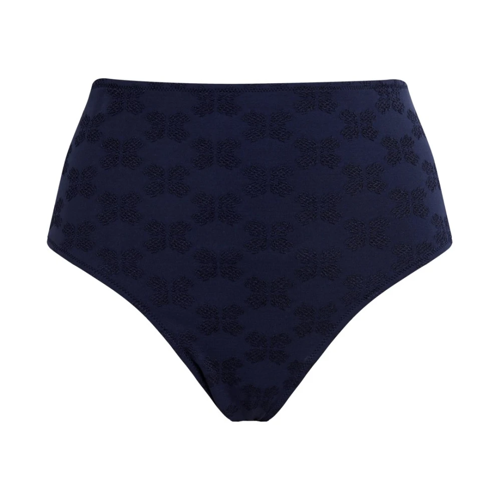 Vilebrequin Donna Blu Slip Bikini A Vita Alta Con Monogramma Tartaruga Jacquard
