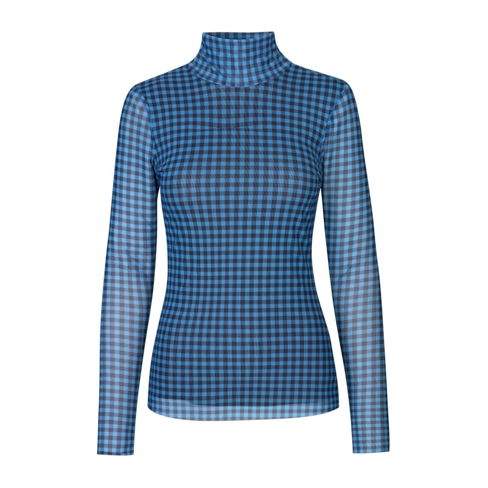 Baum und Pferdgarten Rutigt Mönster Mesh Turtleneck Blus Blue, Dam