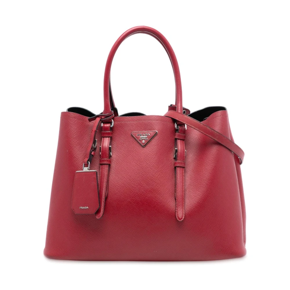 Prada Vintage Women's Red Pre-Owned Structu Leather Tote